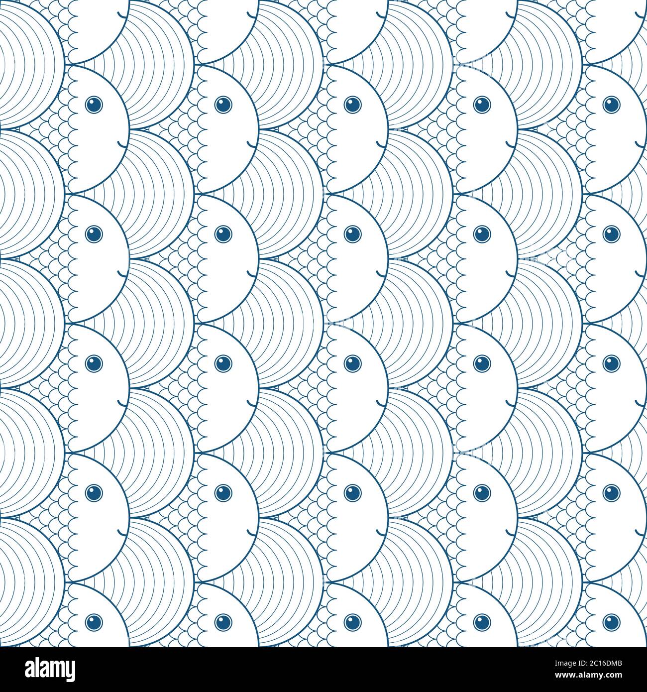 Motif vectoriel sans couture avec vagues bleues et jolis poissons sur fond blanc. Illustration de Vecteur