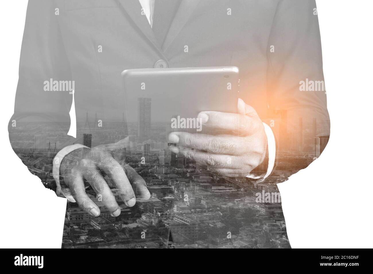 Homme d'affaires avec photo noir et blanc. Banque D'Images