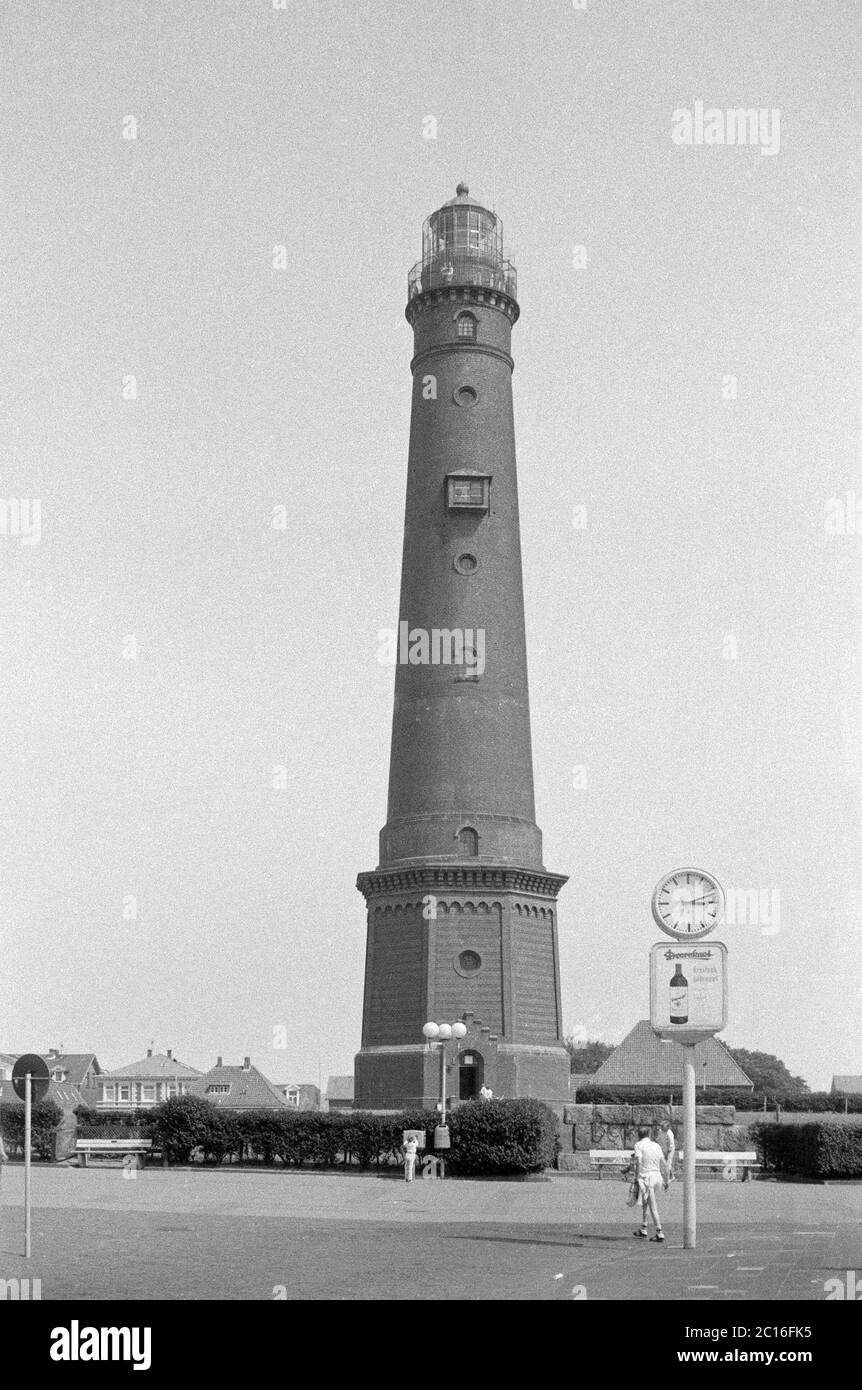 Nouveau phare, juillet 1981, île de Borkum, Basse-Saxe, Allemagne Banque D'Images