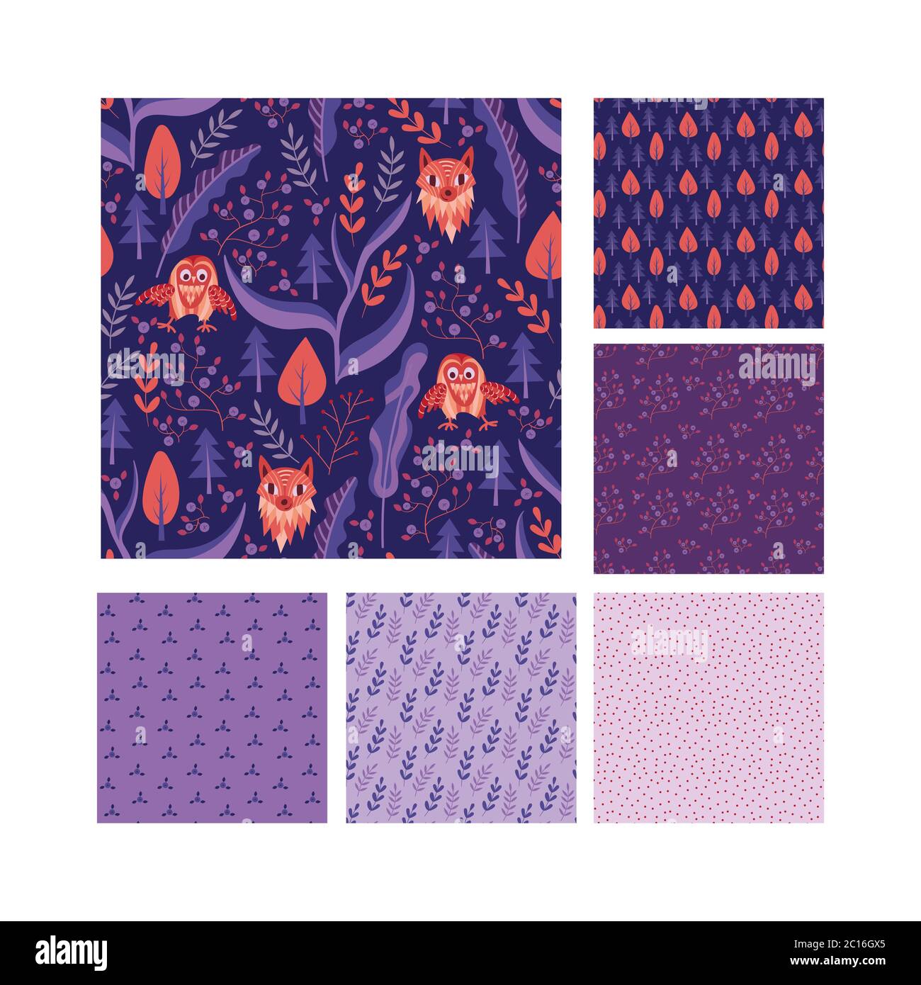 Collection de motifs sans couture Woodland. Joli motif textile pour enfant. Illustration vectorielle. Illustration de Vecteur