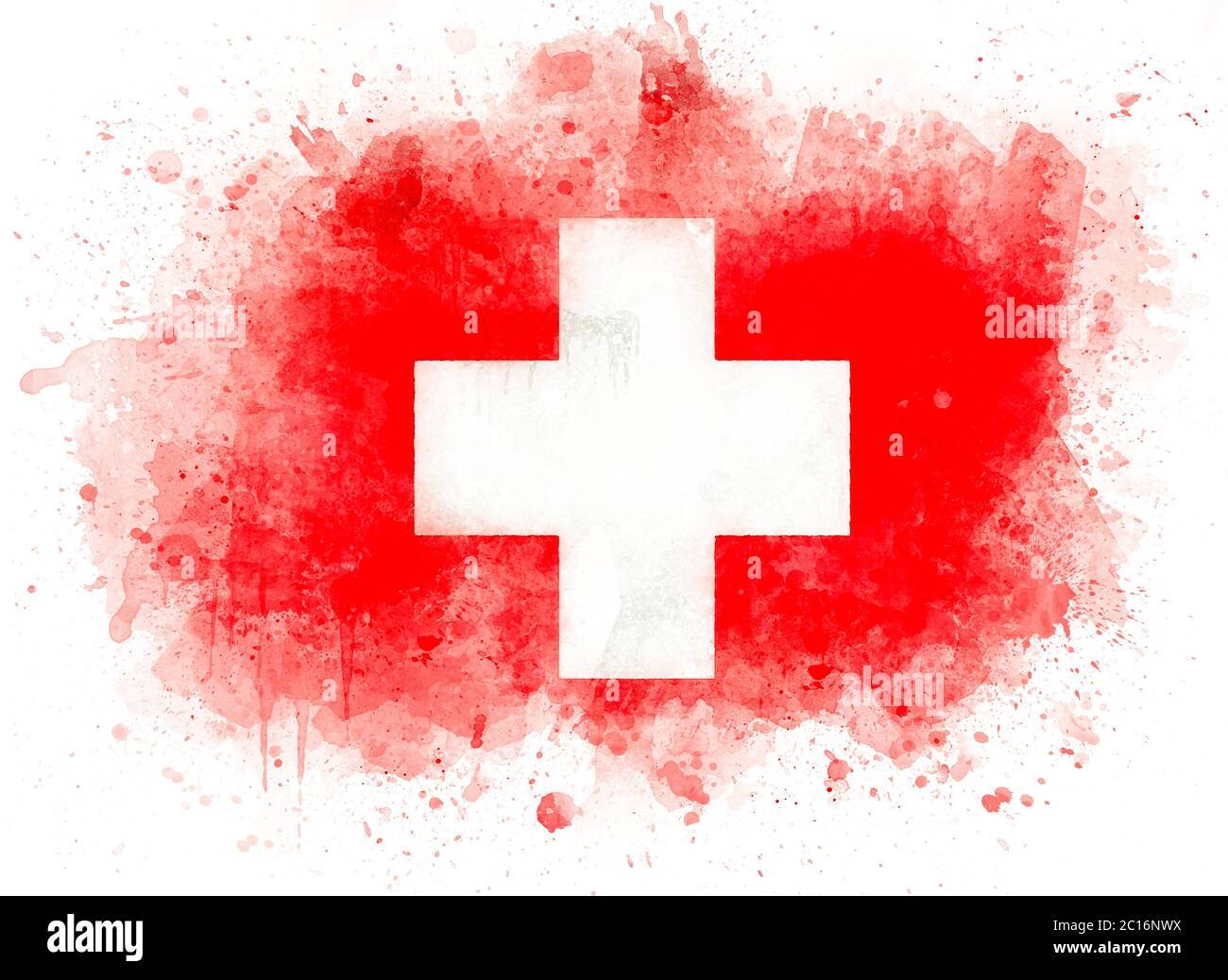 Illustration du drapeau suisse, aquarelle du drapeau suisse sur papier blanc Banque D'Images