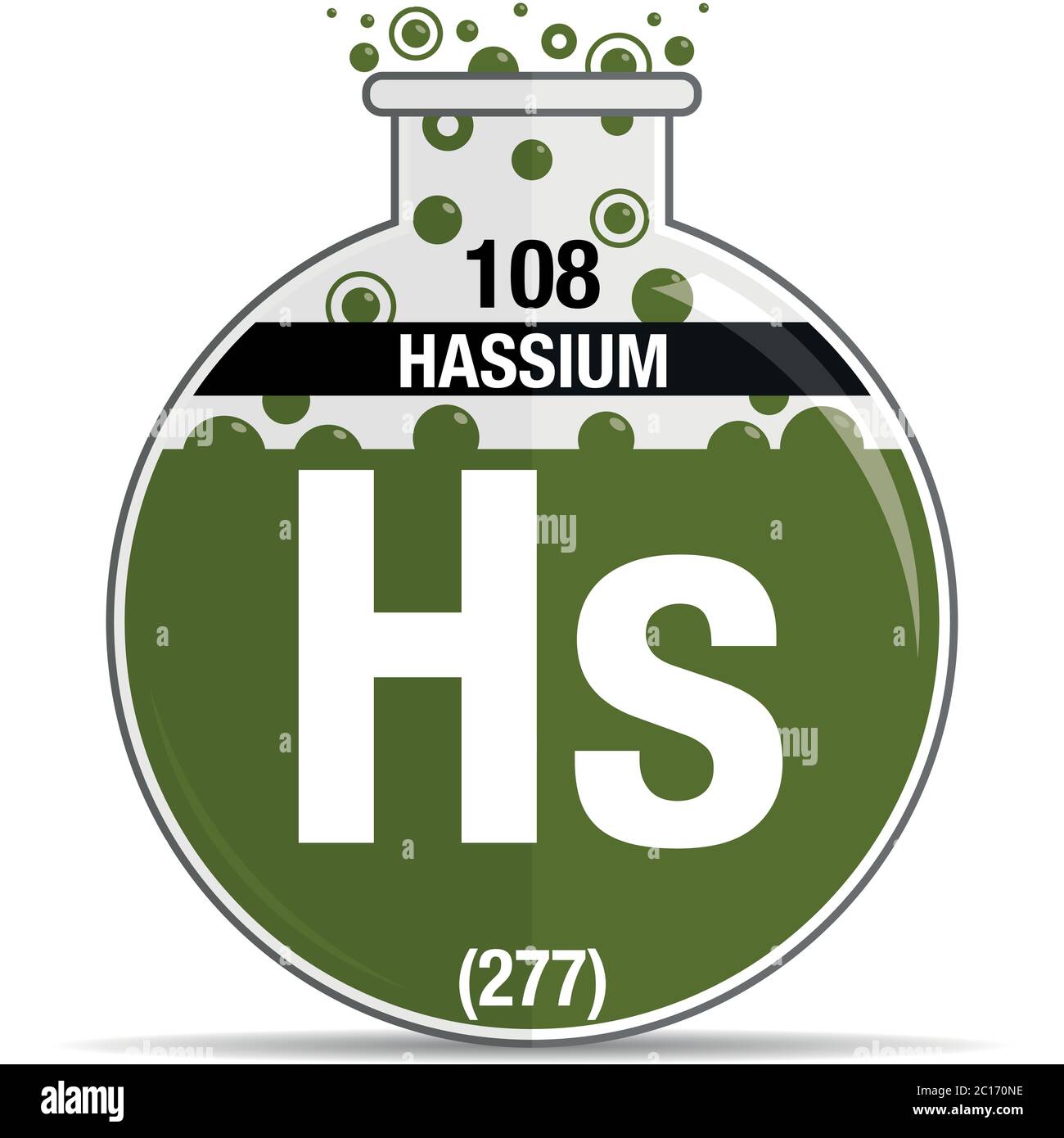 Symbole de potassium sur le flacon rond chimique. Élément numéro 108 du ...