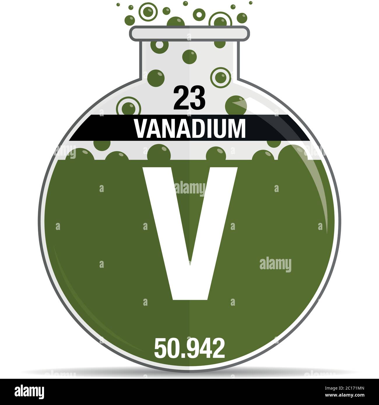 Symbole de vanadium sur flacon rond chimique. Élément numéro 23 du tableau périodique des éléments - Chimie. Image vectorielle Illustration de Vecteur