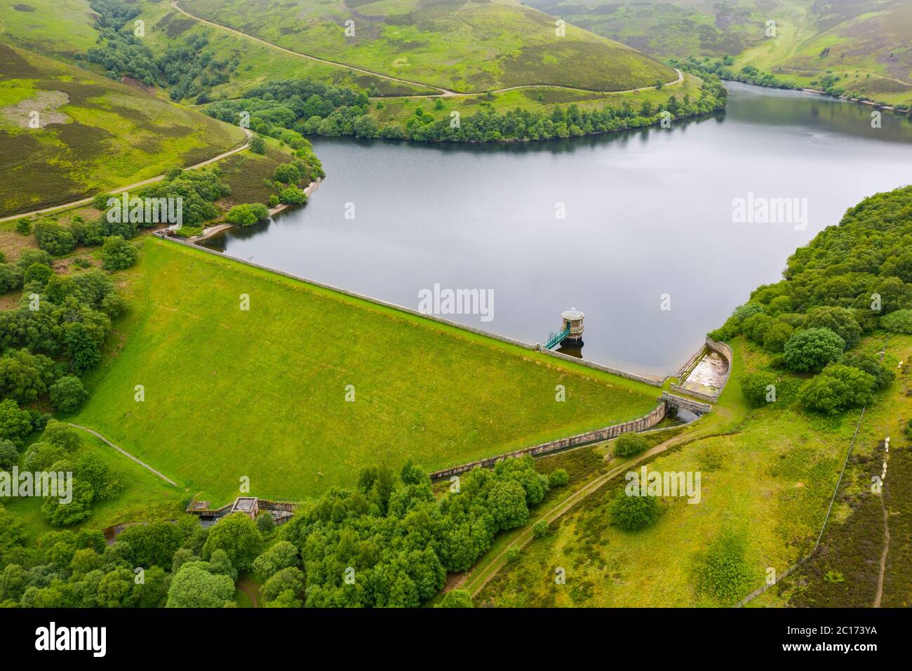Vue aérienne du réservoir des espoirs dans l'est du Lothian. Écosse, Royaume-Uni. Banque D'Images