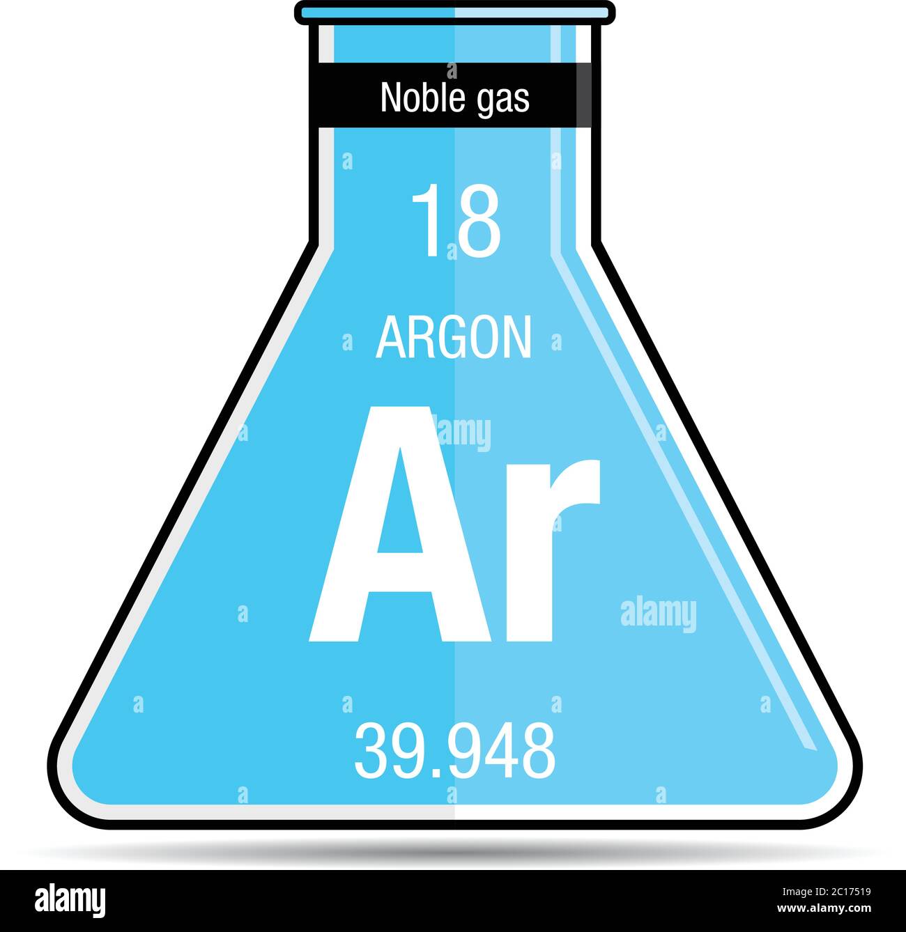 Symbole argon sur flacon de produit chimique. Élément numéro 18 du tableau périodique des éléments - Chimie Illustration de Vecteur