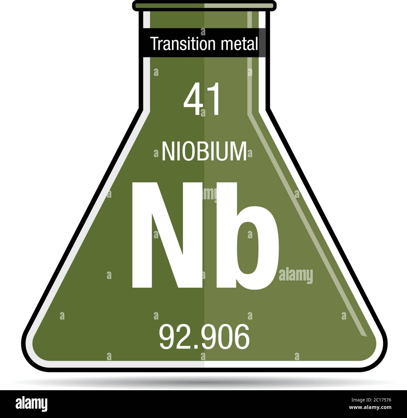 Symbole de niobium sur la fiole chimique. Élément numéro 41 du tableau périodique des éléments - Chimie Illustration de Vecteur