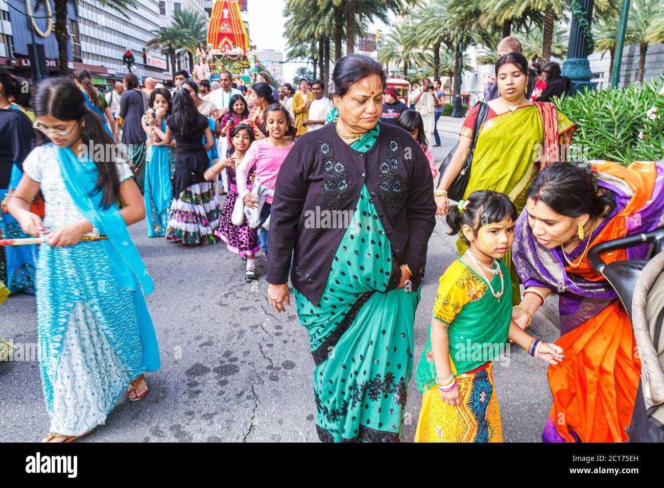 Nouvelle-Orléans Louisiane, centre-ville, Canal Street, Festival of India, Rath Yatra, Hare Krishna, hindouisme, religion orientale, festival, parade, procession, asiatique Banque D'Images