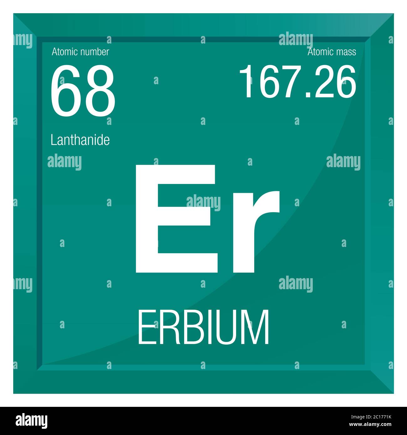 Symbole erbium. Élément numéro 68 du tableau périodique des éléments - Chimie - cadre carré avec fond vert Illustration de Vecteur