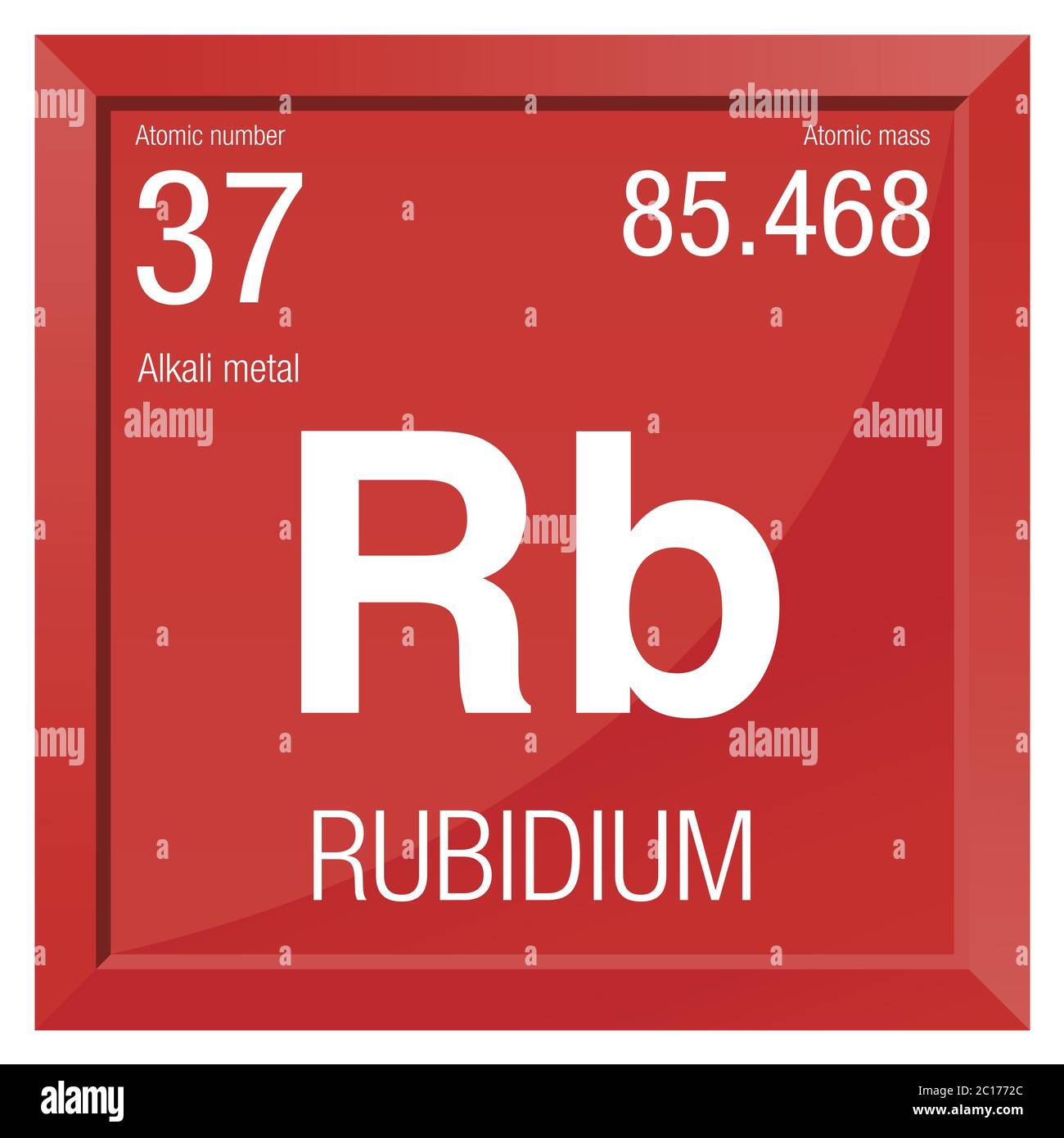 Symbole rubidium. Élément numéro 37 du tableau périodique des éléments - Chimie - cadre carré avec fond rouge Illustration de Vecteur