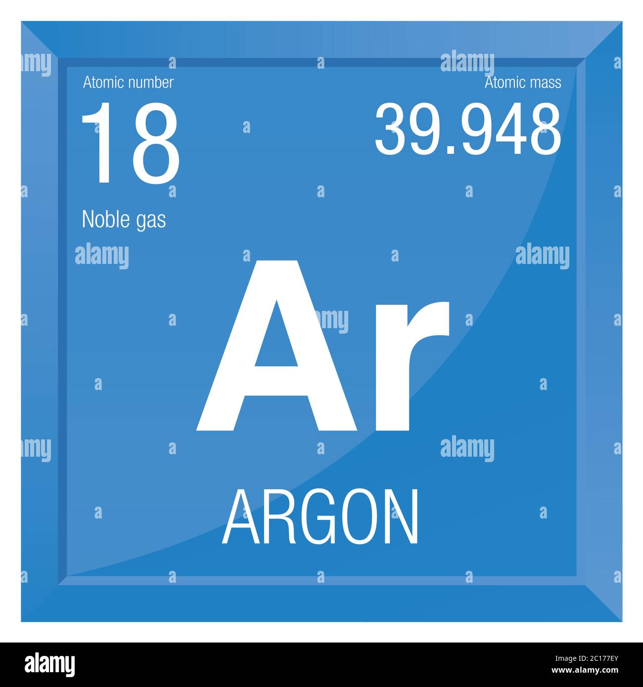 Symbole argon. Élément numéro 18 du tableau périodique des éléments - Chimie - cadre carré avec fond bleu Illustration de Vecteur