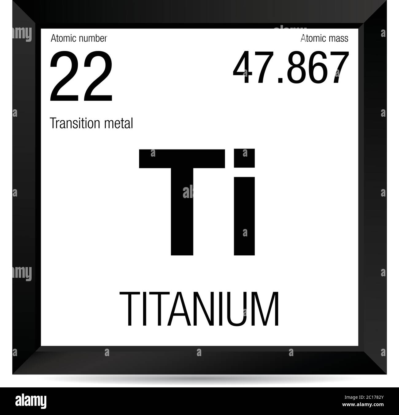 Symbole en titane. Élément numéro 22 du tableau périodique des éléments -  Chimie - cadre carré noir avec fond blanc Image Vectorielle Stock - Alamy