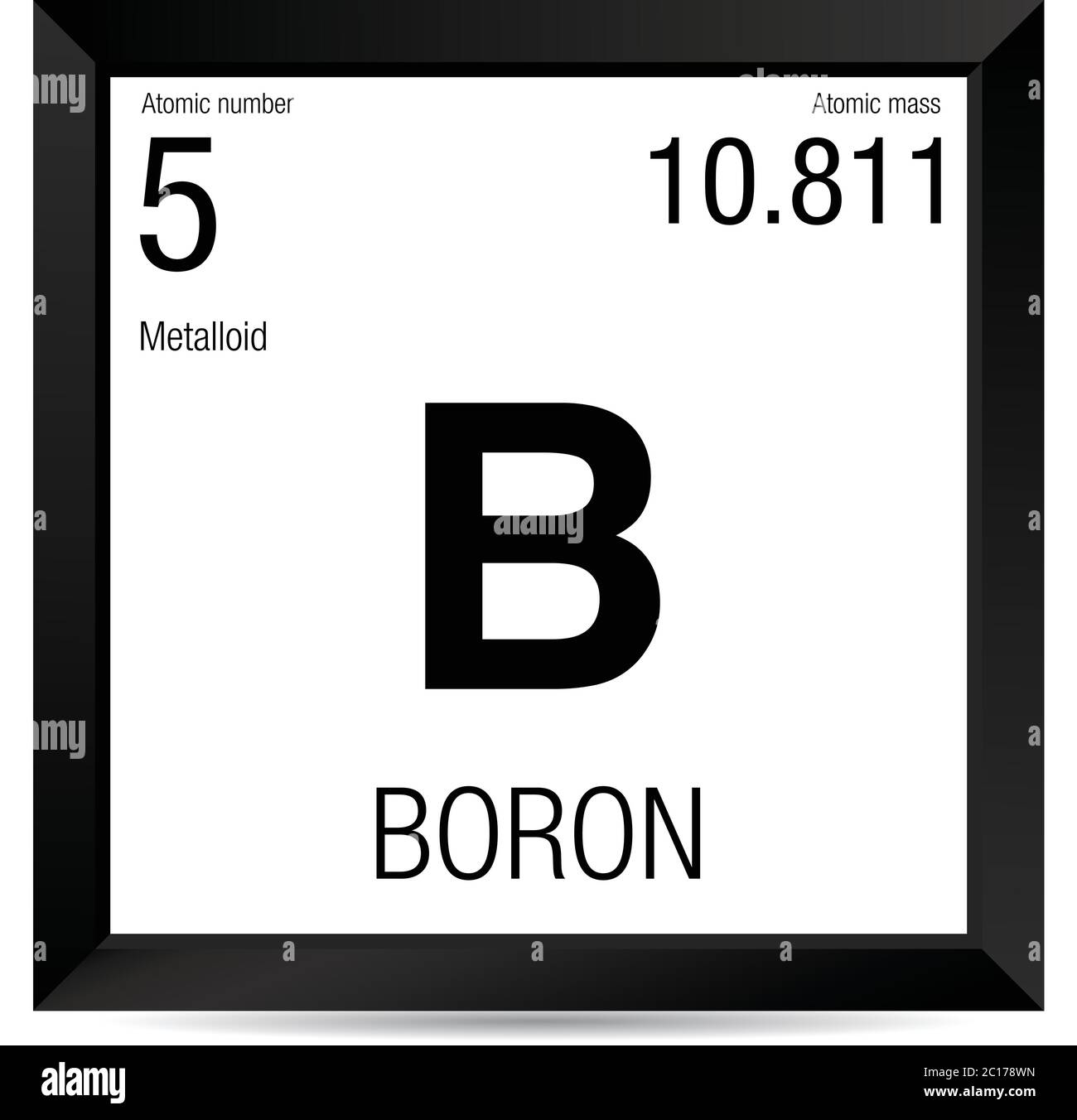 Symbole de bore. Élément numéro 5 du tableau périodique des éléments -  Chimie - cadre carré noir avec fond blanc Image Vectorielle Stock - Alamy