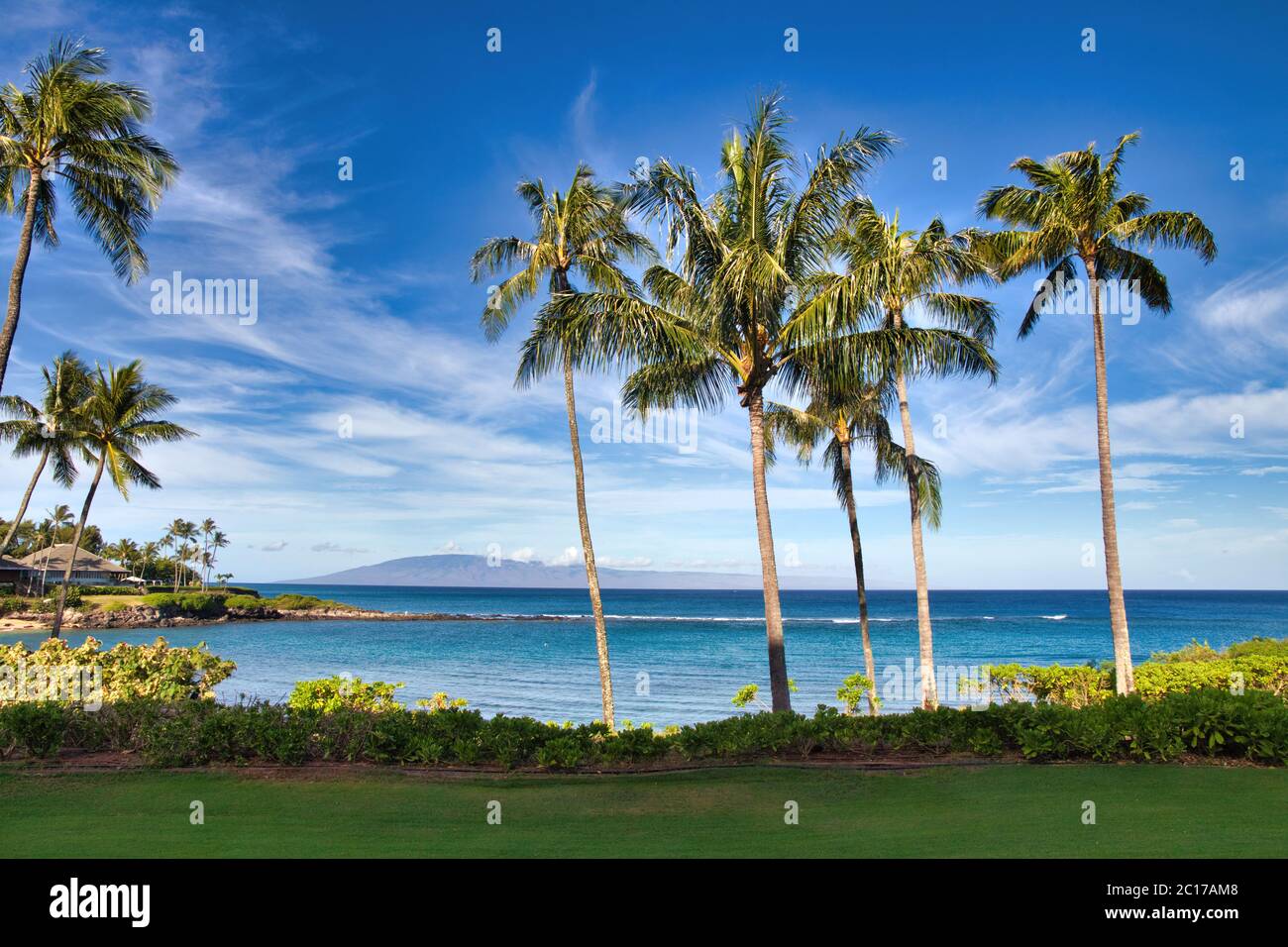 Vue sur l'océan tropical en bleu marine à Napili Bay, à Maui. Banque D'Images