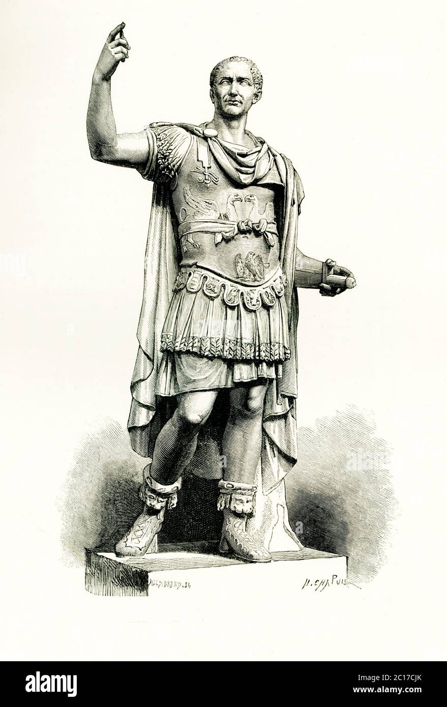 Gaius Julius César, connu simplement sous le nom de Jules César, était un général romain et homme d'État qui a joué un rôle critique dans les événements qui ont conduit à la disparition de la République romaine et à l'avènement de l'Empire romain. Il est mort sur les Ides de mars en 44 av. J.-C. cette statue de César est abrité au Musée Capitolin de Rome et date du premier siècle avant J.-C. elle est dans le style hellénistique grec. Banque D'Images