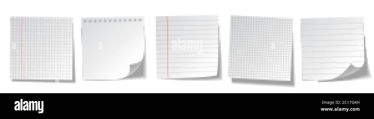 Notes adhésives vierges réalistes isolées sur fond blanc. Feuilles blanches de notes. Rappel papier. Illustration vectorielle. Illustration de Vecteur