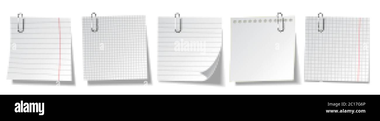 Notes adhésives vierges réalistes isolées sur fond blanc. Feuilles blanches de notes. Rappel papier. Illustration vectorielle. Illustration de Vecteur