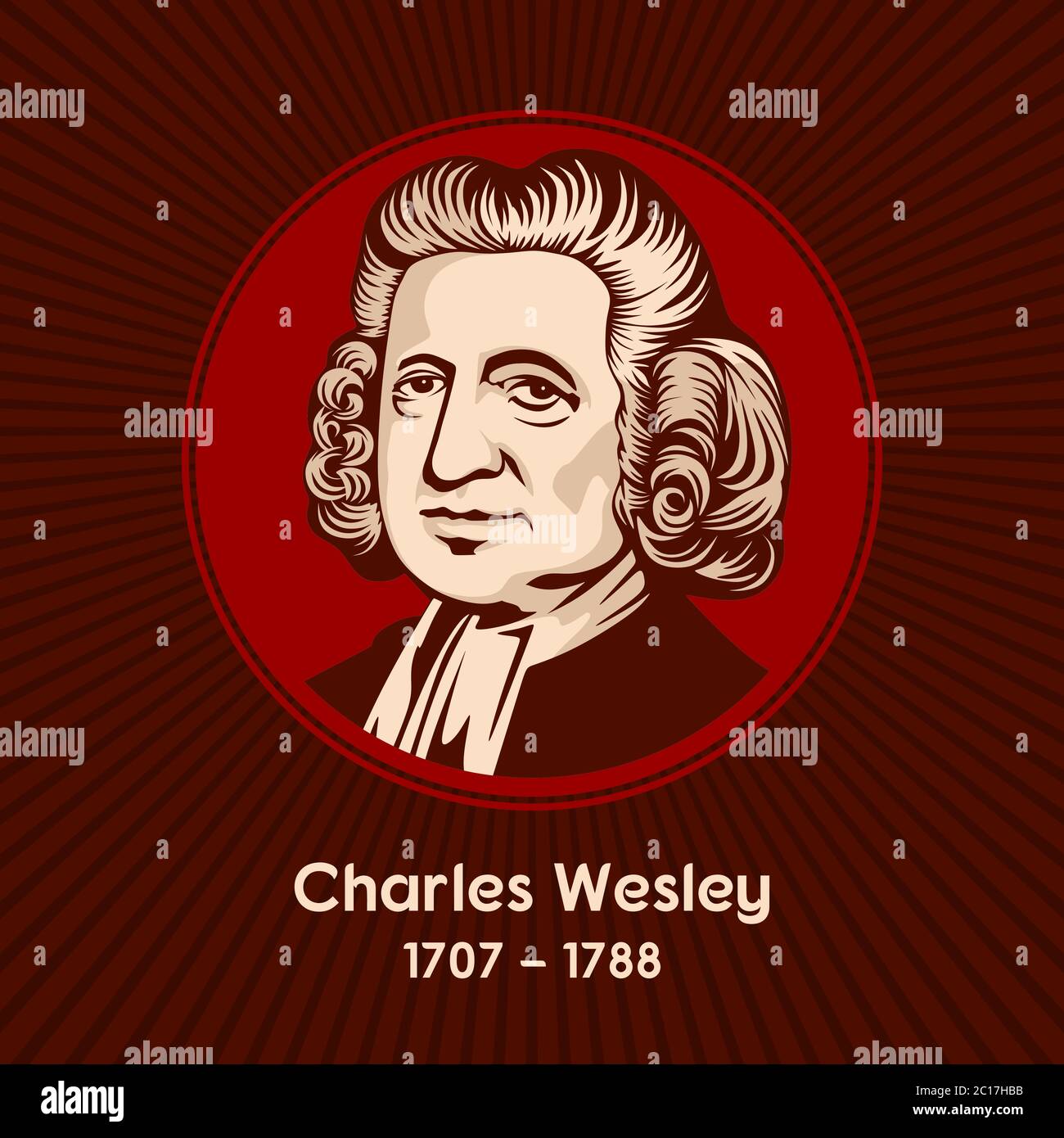 Charles Wesley (1707-1788) était un chef anglais du mouvement méthodiste, plus connu pour avoir écrit environ 6,500 hymnes. Illustration de Vecteur