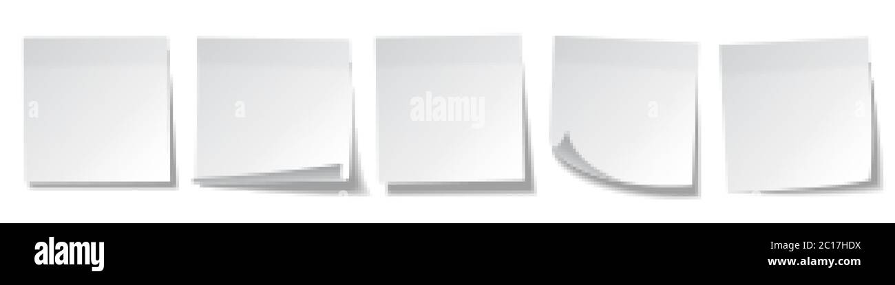Notes adhésives vierges réalistes isolées sur fond blanc. Feuilles blanches de notes. Rappel papier. Illustration vectorielle. Illustration de Vecteur