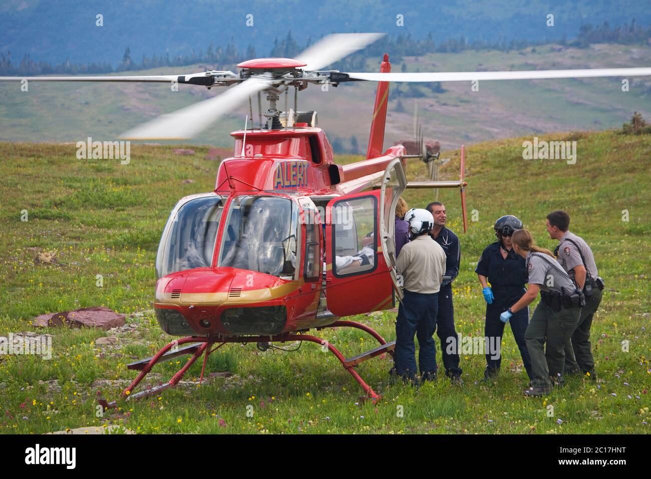 Hélicoptère de sauvetage d'air, le parc national des Glaciers, Kalispell, Montana, USA Banque D'Images