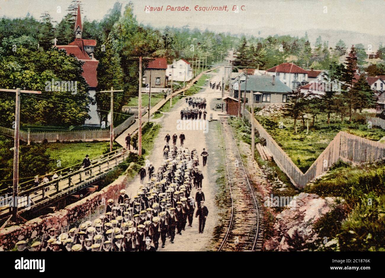 Défilé naval, Esquimalt BC Canada, ancienne carte postale Banque D'Images
