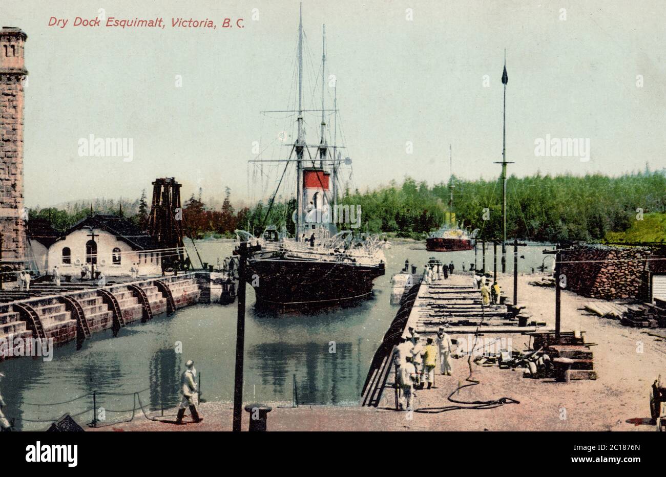 Dry Dock, Esquimalt Victoria C.-B. Canada, ancienne carte postale Banque D'Images