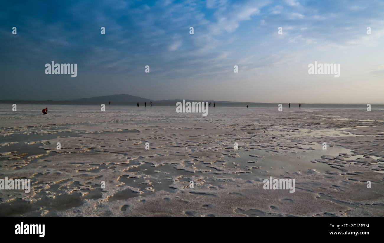 Salt Lake Karum aka Lake Assale ou Afale au coucher du soleil, Danakil Afar Ethiopie Banque D'Images