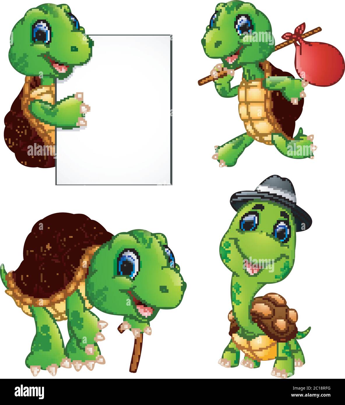 Ensemble de tortues drôle sur fond blanc Illustration de Vecteur