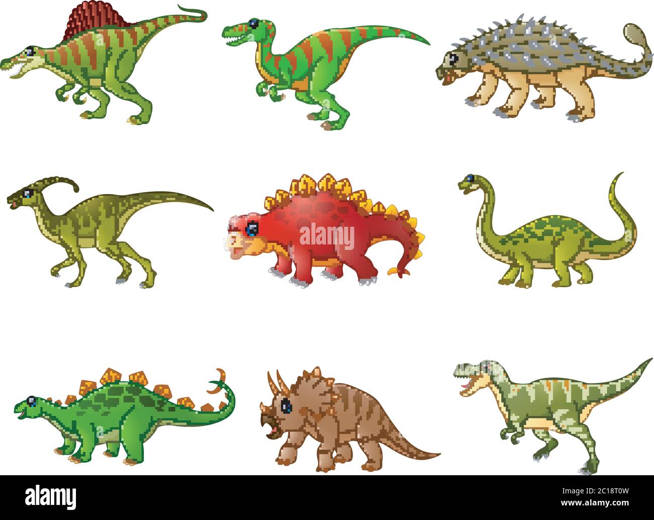 Illustration vectorielle d'un ensemble de collections de dinosaures de dessins animés Illustration de Vecteur