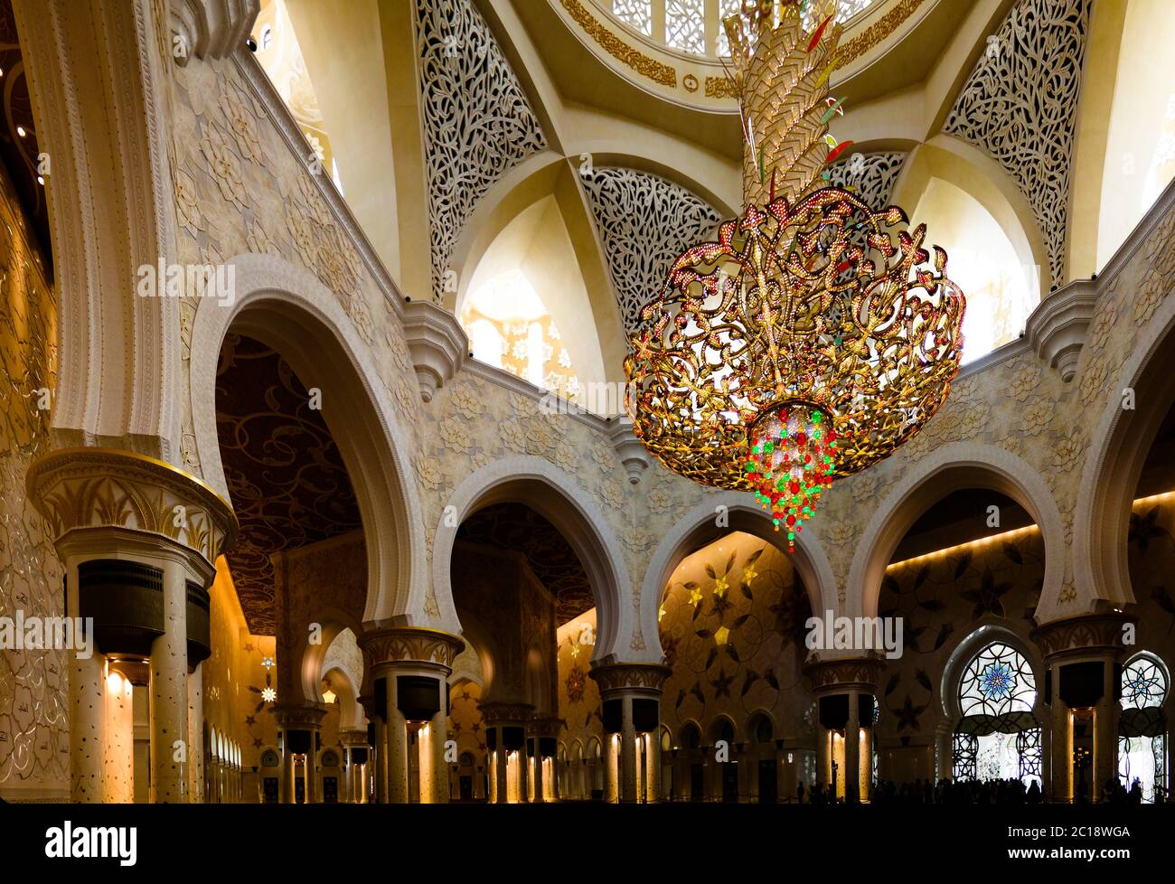 Détails de l'intérieur de la mosquée Sheikh Zayed, Abu-Dhabi, eau Banque D'Images