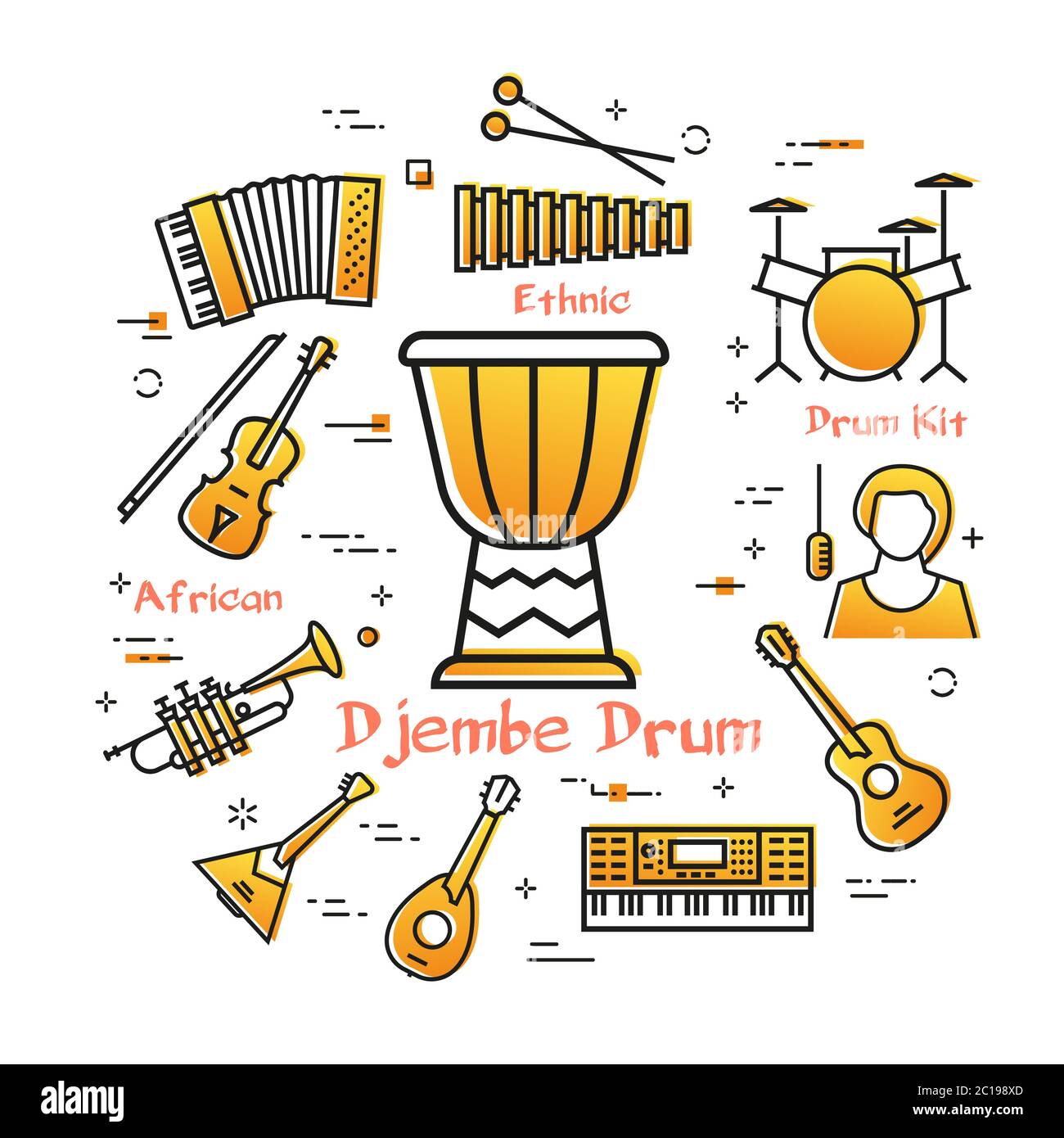 Bannière linéaire vectorielle pour la musique - djembe tambour Illustration de Vecteur