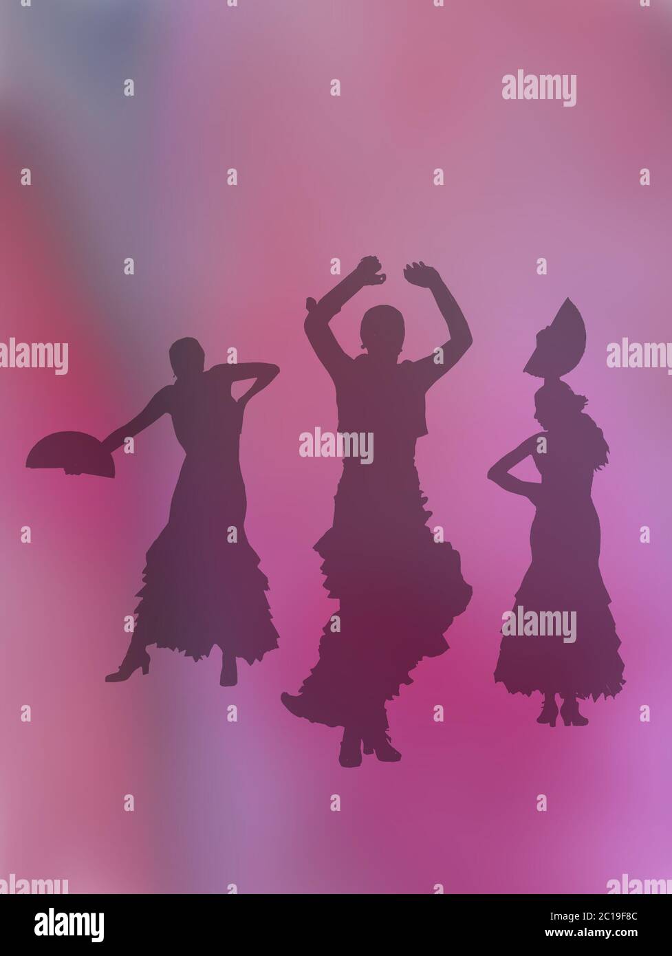 Silhouettes de trois danseuses de flamenco Banque D'Images