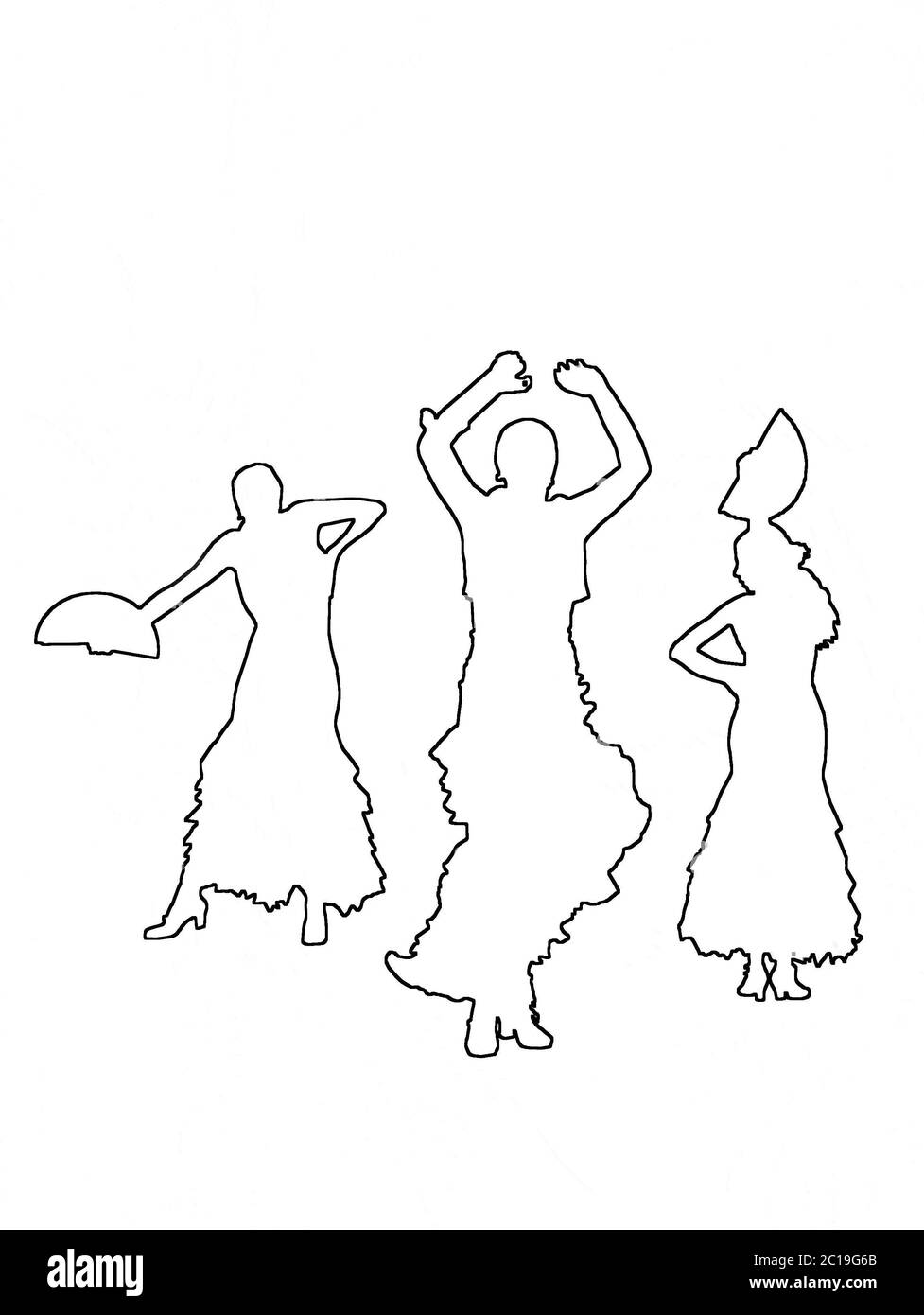 Silhouettes de trois danseuses de flamenco Banque D'Images