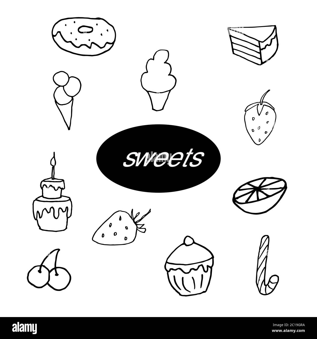 Isolé sur fond blanc bonbons, gâteau, pâtisserie, stock Illustration, vecteur, dessin à la main, élément de conception pour l'impression, scrapbooking, carte postale Illustration de Vecteur
