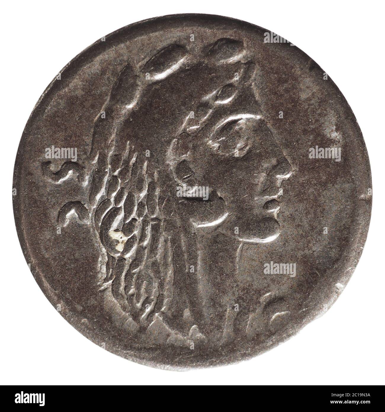 Ancient roman coin isolé sur fond blanc Banque D'Images