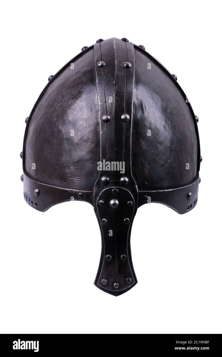 Casque de chevalier d'acier isolé sur fond blanc Banque D'Images