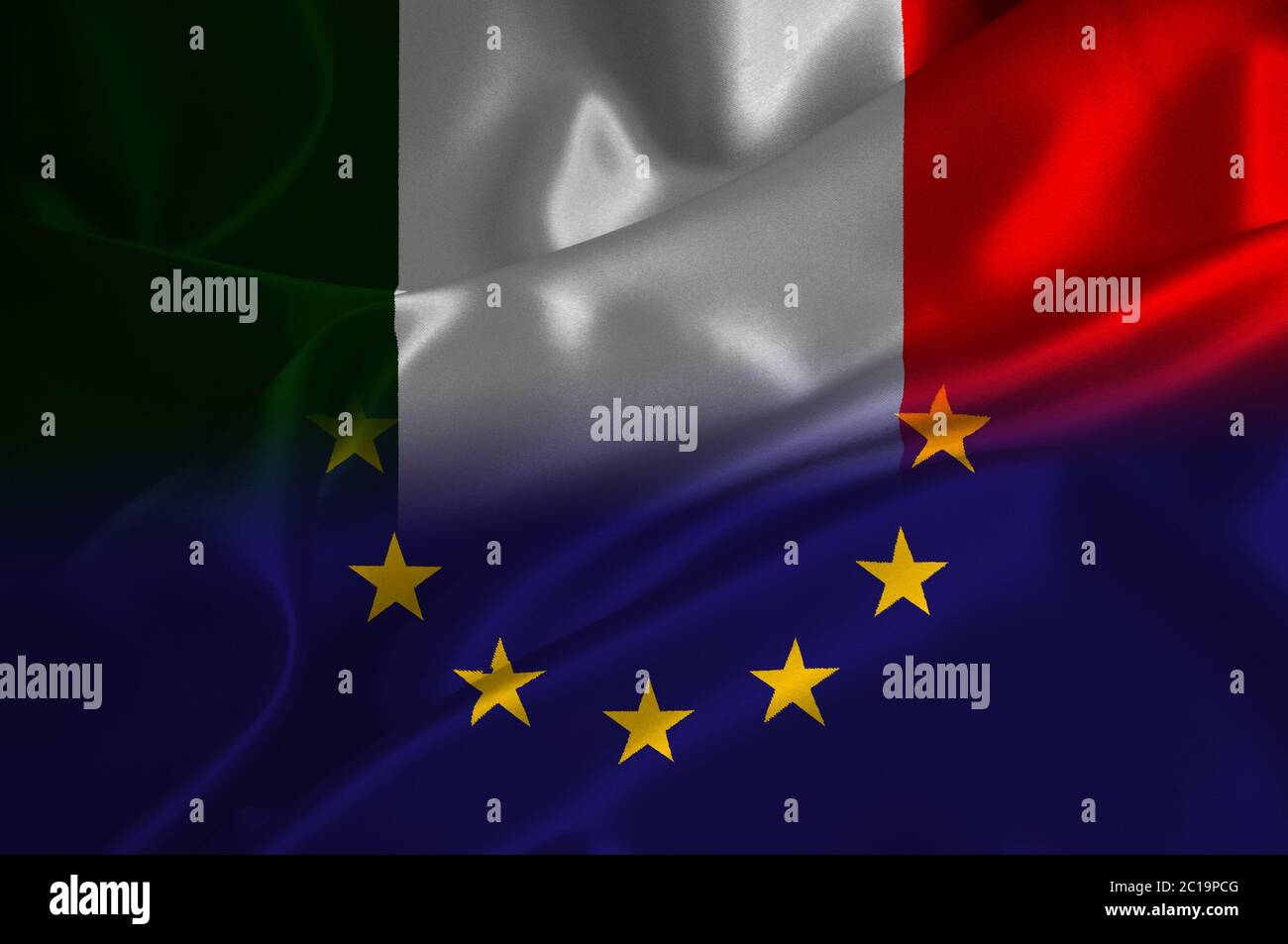 Drapeau de l'UE et drapeau de l'Italie et sur texture satinée Banque D'Images