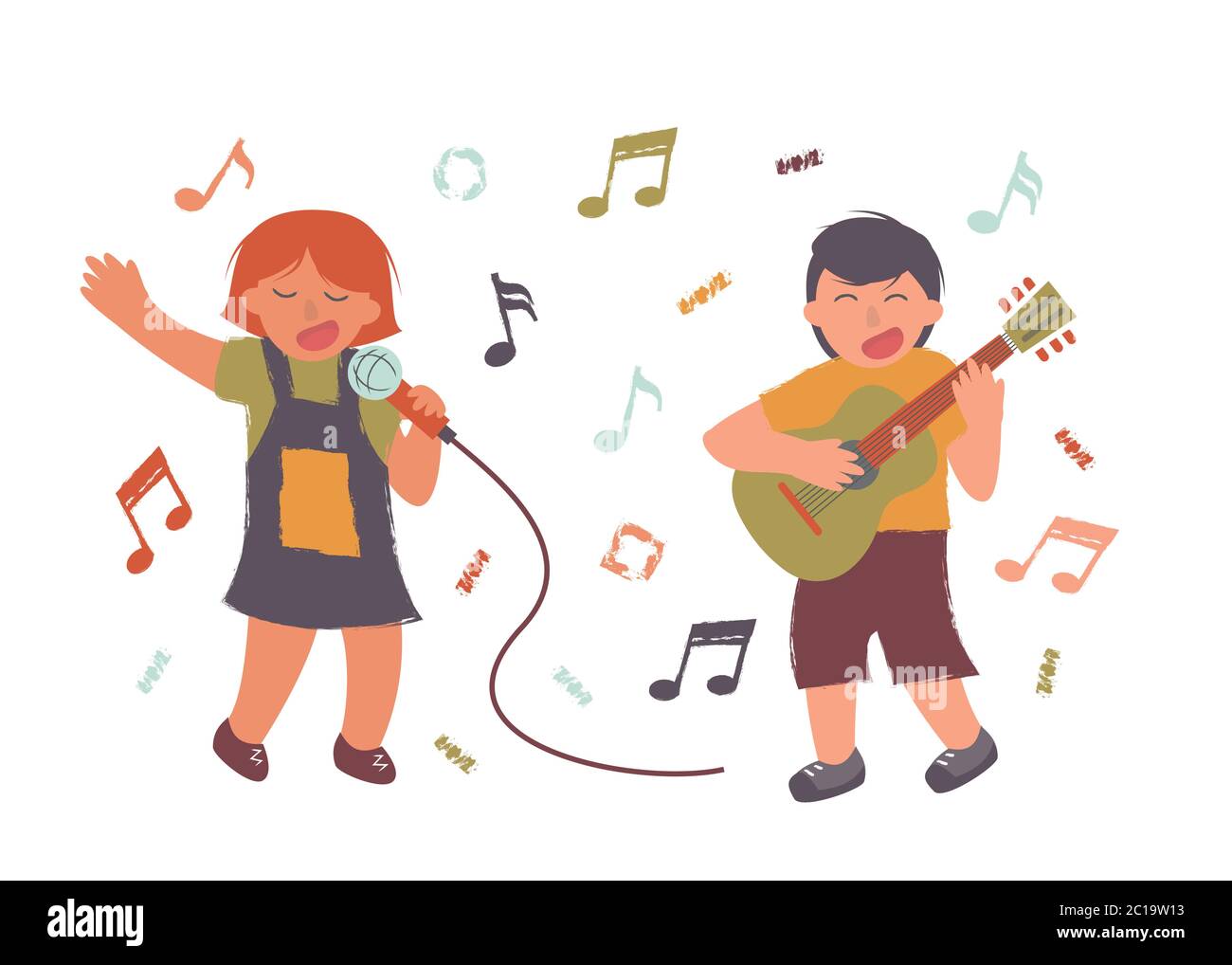 Les gens chantent une chanson avec une guitare Sing illustration Illustration de Vecteur