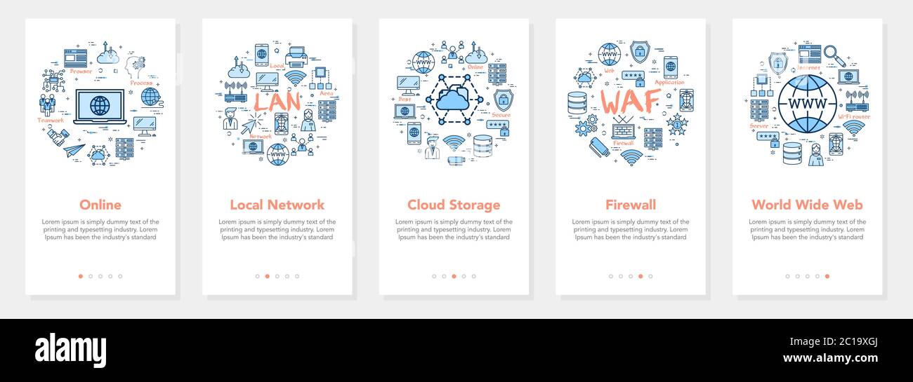 Vector cinq bannières Internet - WAF, LAN, Web mondial Illustration de Vecteur