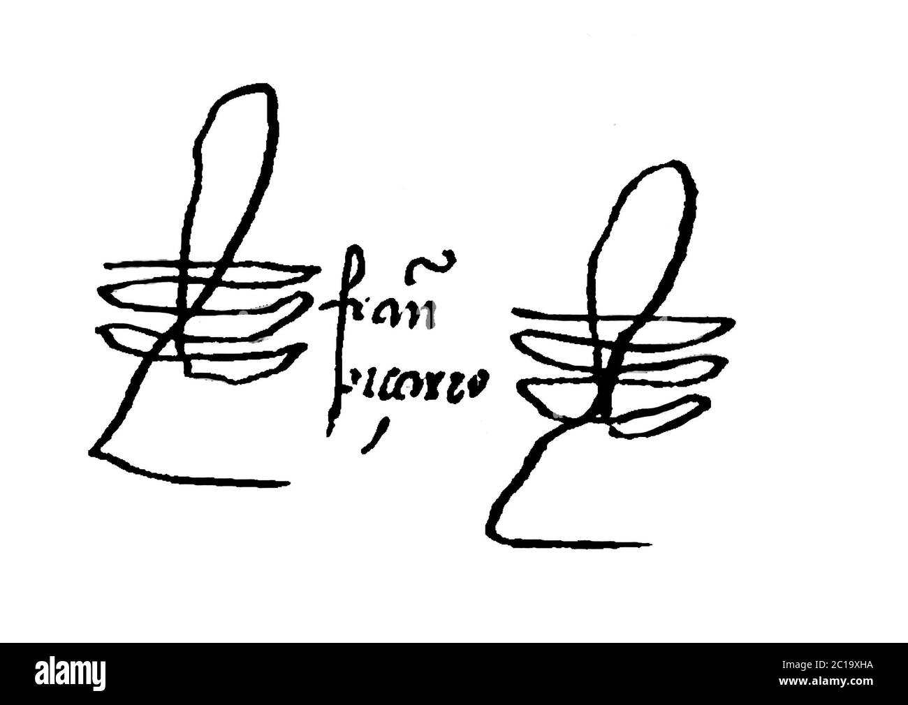 Signature de Francisco Pizarro, conquérant espagnol de l'Empire Inca Banque D'Images