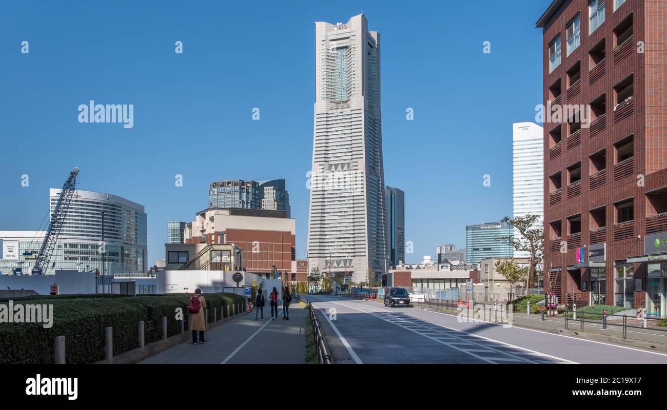 Vue sur la célèbre Tour Landmark, Yokohama, Japon. Banque D'Images