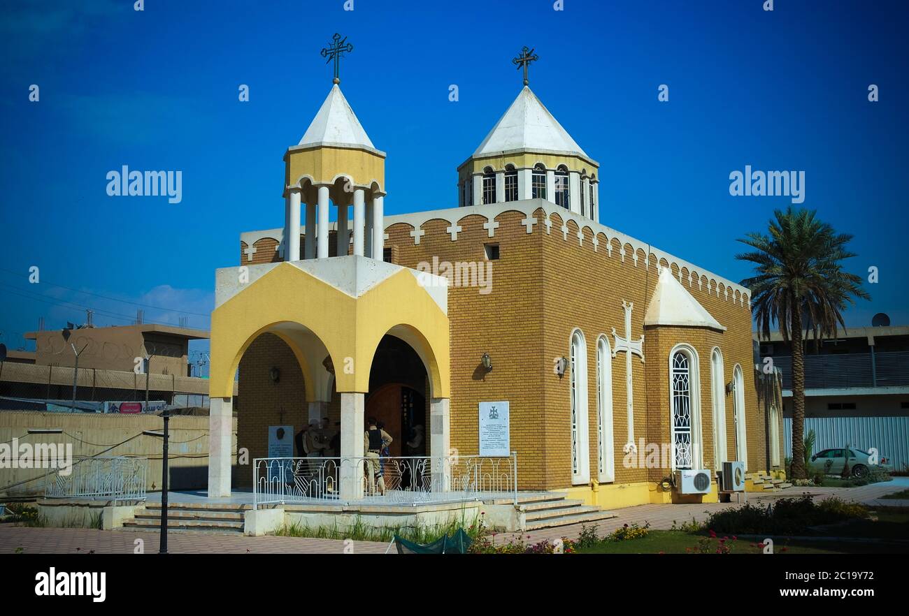 Vue extérieure de l'église évangélique arménienne catholique de Bagdad, Irak Banque D'Images