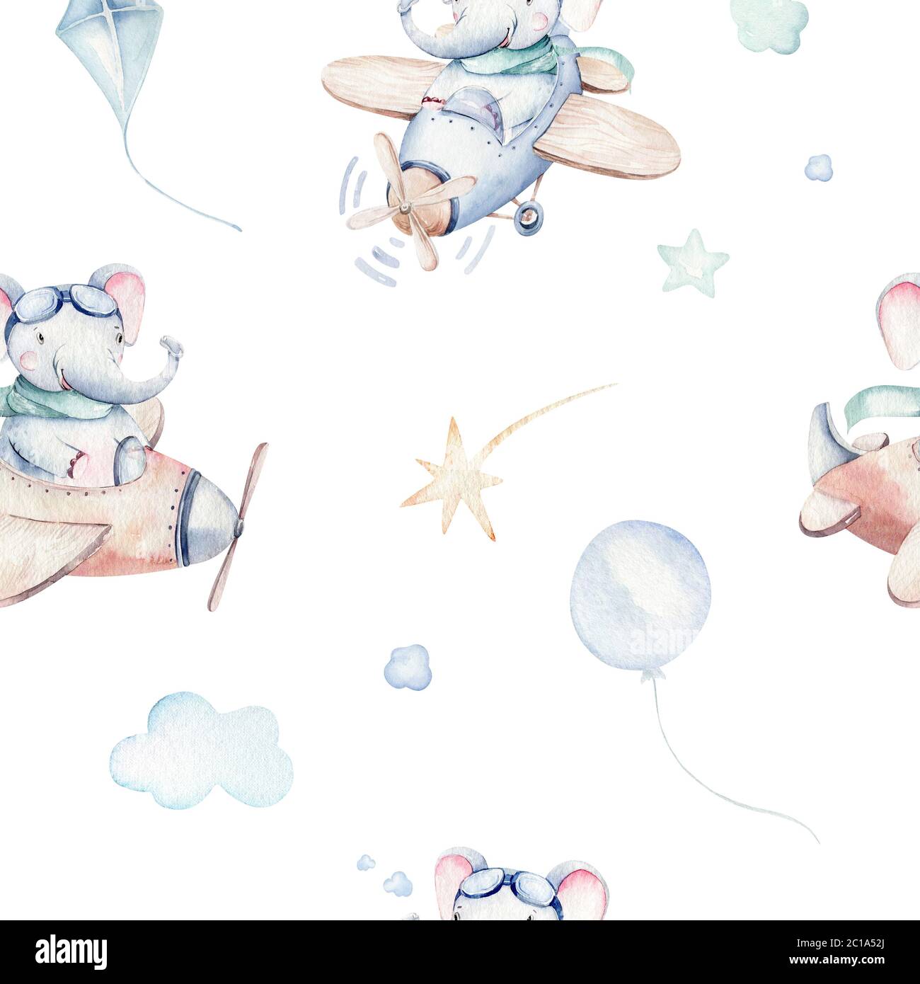 Aquarelle Ensemble Bebe Dessin Anime Pilote Mignon Arriere Plan Illustration De Transport De Ciel Fantaisie Complete Avec Des Ballons D Avions Des Nuages Childish Boy Photo Stock Alamy