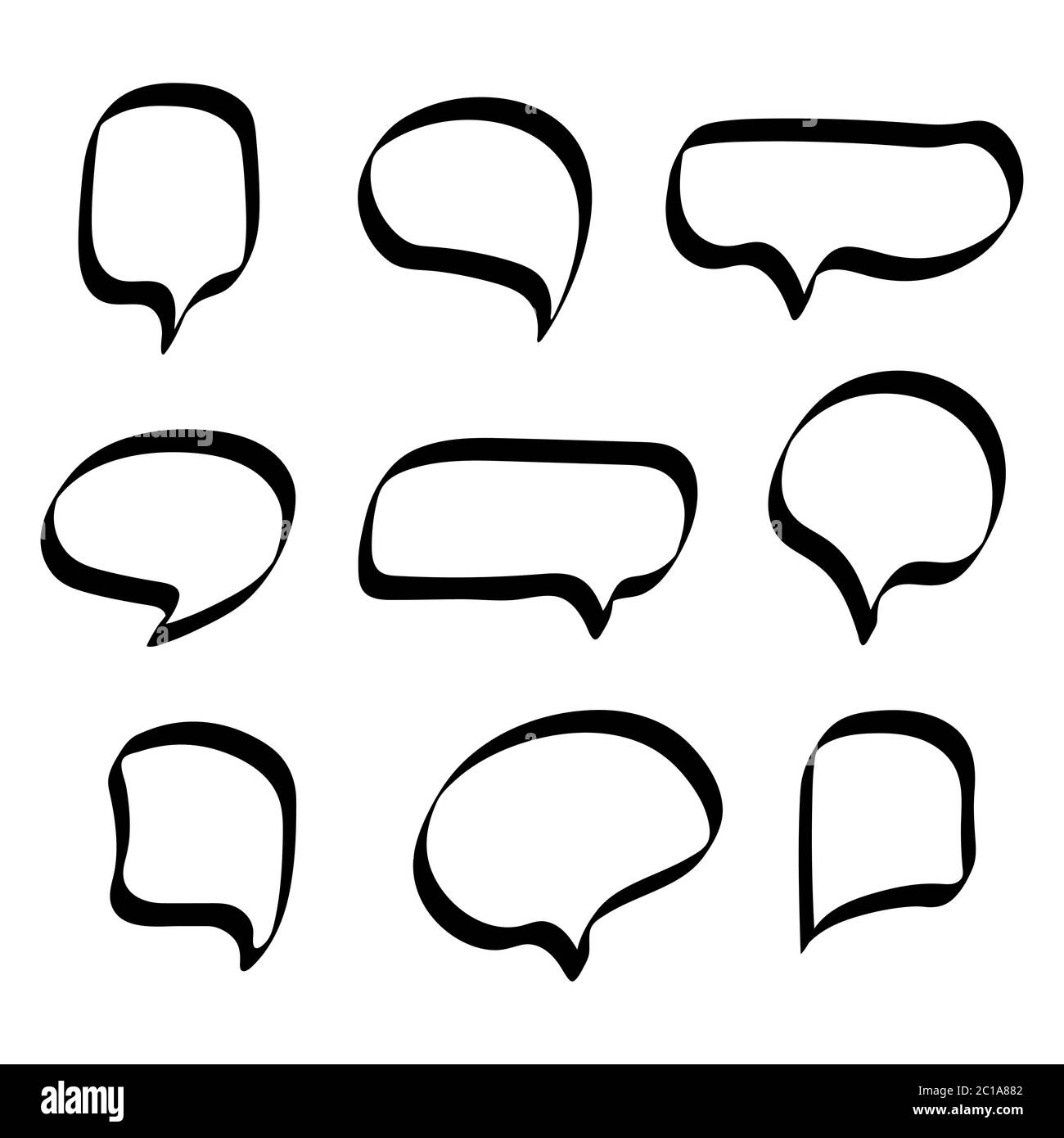 Bulles de la parole ou de la pensée. Jeu de bulles de bande dessinée rétro vide 9 en 1. Illustration de Vecteur