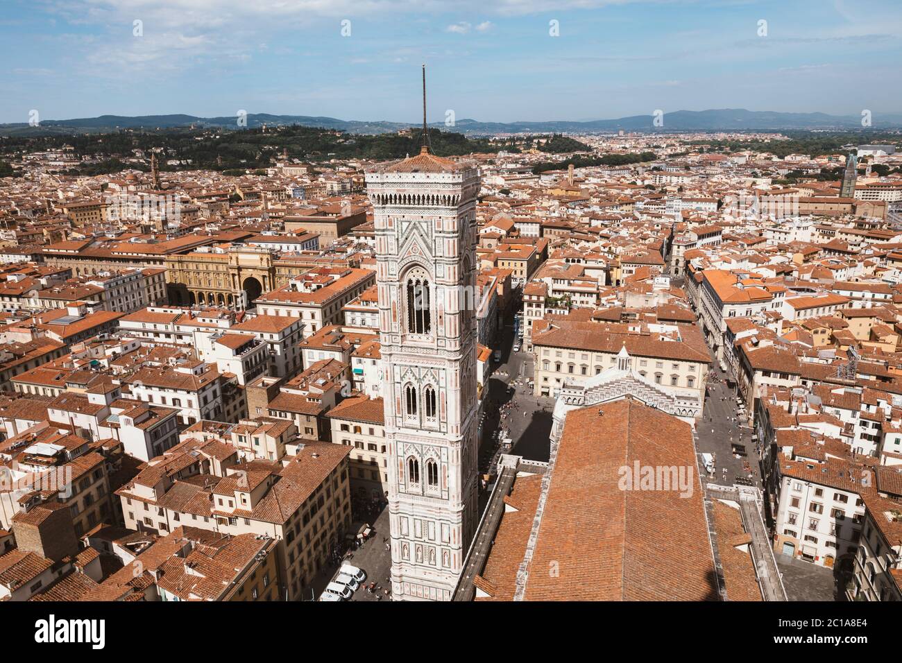 Vue Aérienne Vue panoramique de la ville de Florence et Giotto's Campanile campanile qui fait partie du complexe de la cathédrale de Florence (Cattedrale di Santa Maria de Banque D'Images