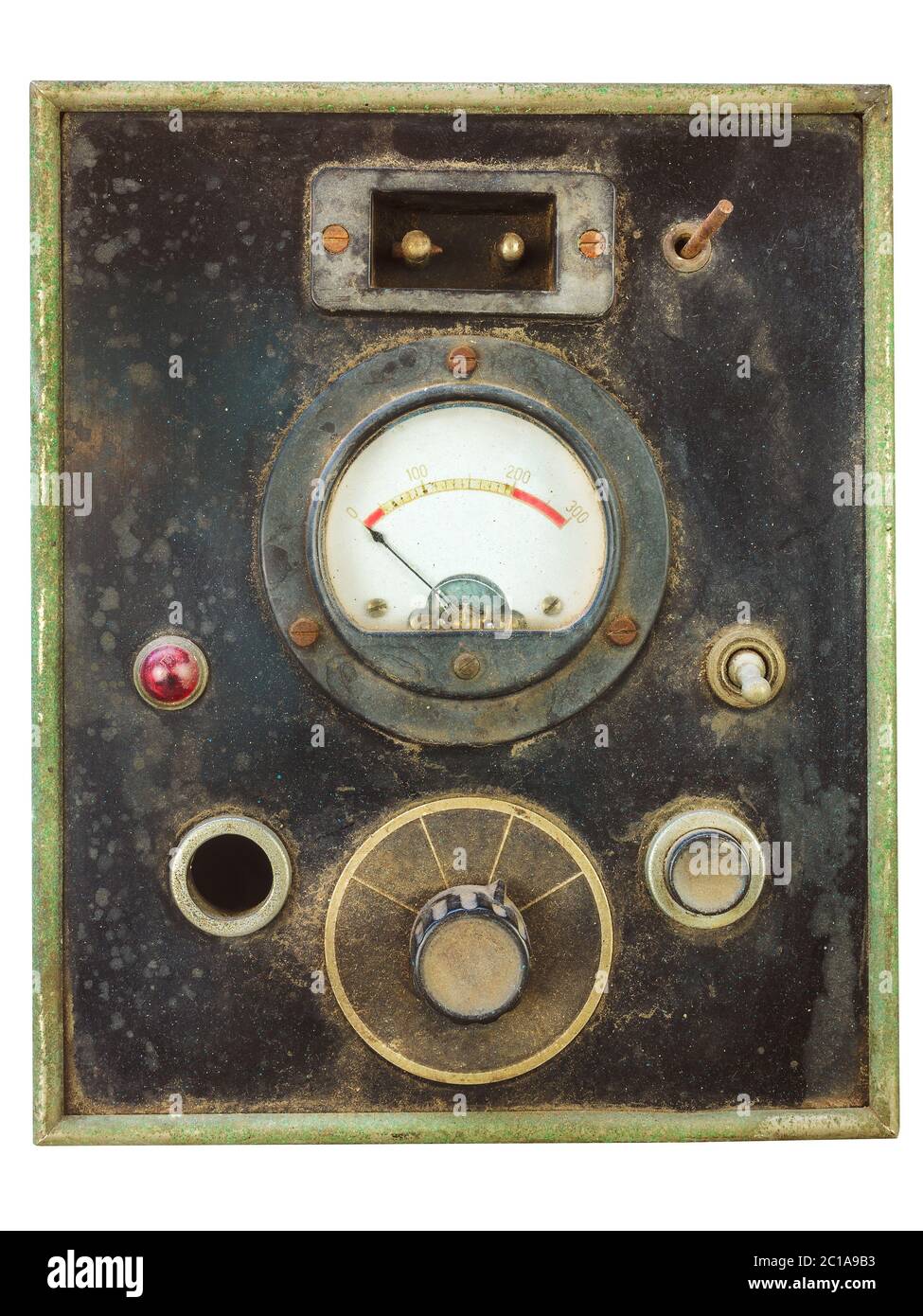 Panneau de commande rétro avec voltmètre isolé sur blanc Banque D'Images