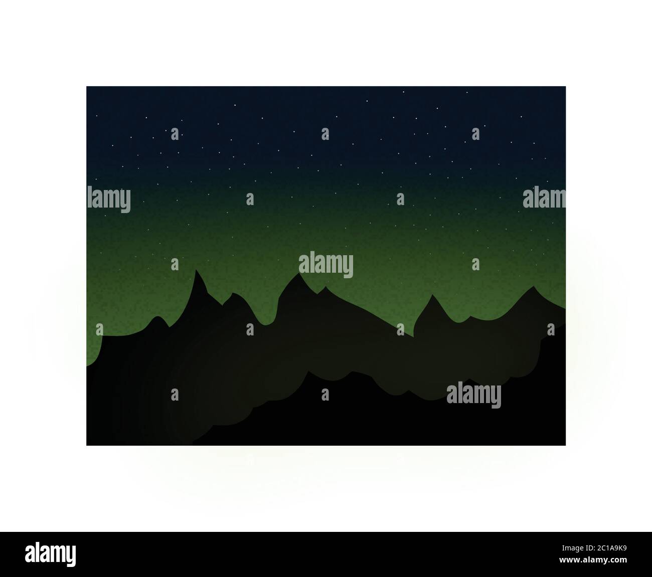 Vue nocturne paisible sur les montagnes Silhouette avec un vert éclatant sur le ciel avec un arrière-plan Stars Illustration de Vecteur