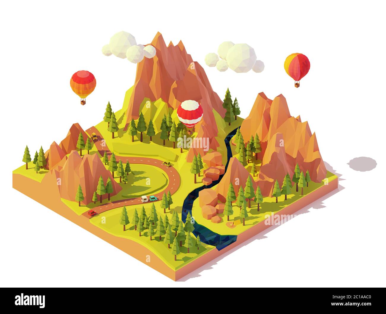 Tours en montgolfière isométrique Vector Illustration de Vecteur