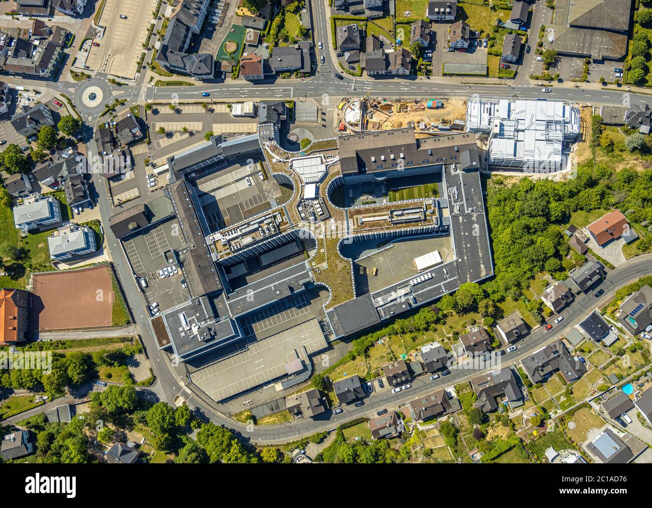 Photographie aérienne, Campus Viega Attendorn, chantier de construction Viega-Parkhaus an der Windhauser Straße, Attendorn, pays aigre, Rhénanie-du-Nord-Westphalie, allemand Banque D'Images