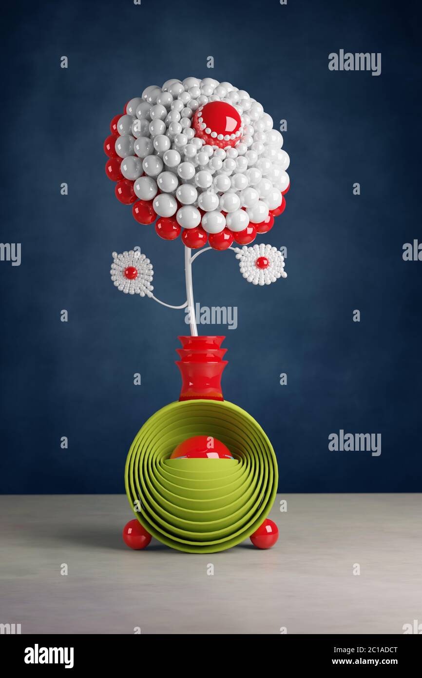 Illustration 3D avec simple vie d'une fleur en plastique dans un vase futuriste Banque D'Images