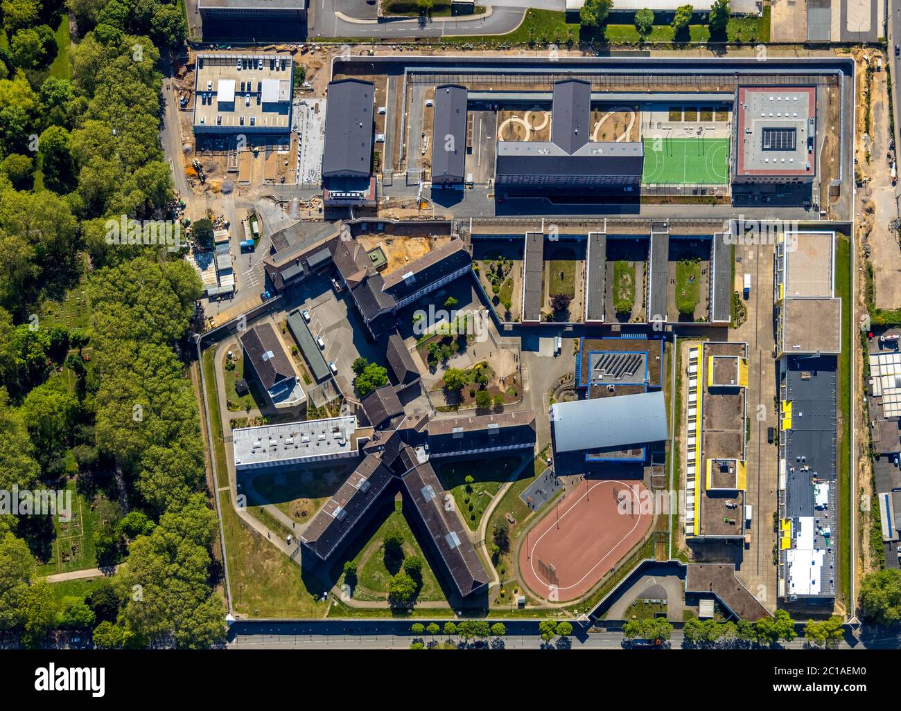 Photographie aérienne, centre correctionnel de Bochum, chantier de construction, Krümmede 3, Bochum, région de la Ruhr, Rhénanie-du-Nord-Westphalie, Allemagne, arrestation, Castreuse Banque D'Images